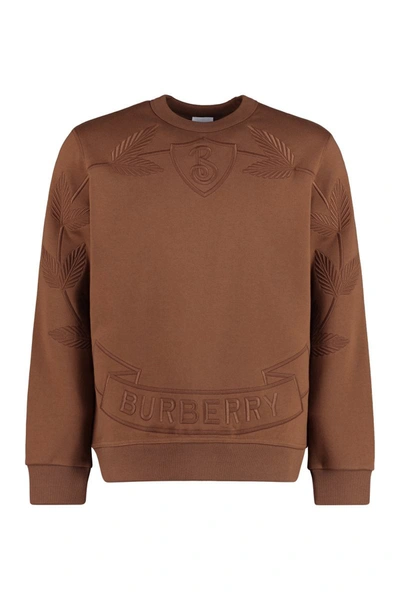 Shop Burberry Logo Detail Cotton Sweatshirt In Brown