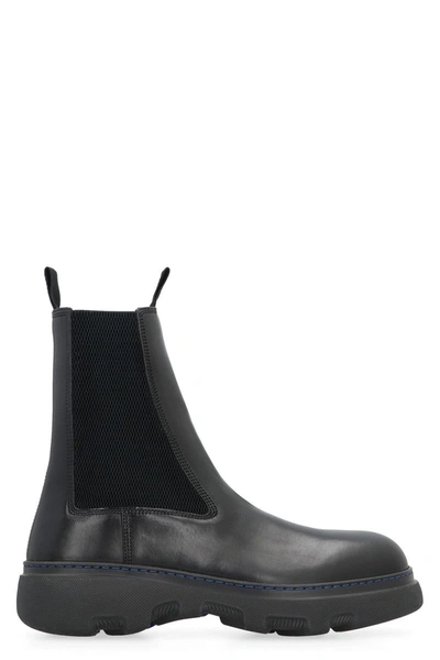 Shop Burberry Leather Chelsea Boots In Black