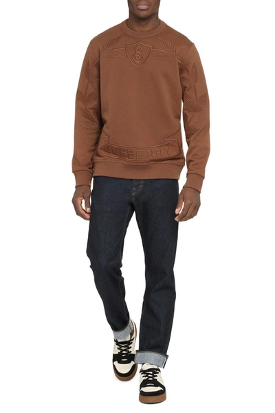 Shop Burberry Logo Detail Cotton Sweatshirt In Brown