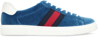 Shop Gucci Ace Velvet Low-top Sneakers In Blue