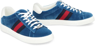 Shop Gucci Ace Velvet Low-top Sneakers In Blue