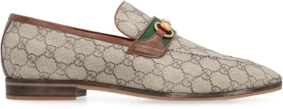 Shop Gucci Fabric Loafers In Beige