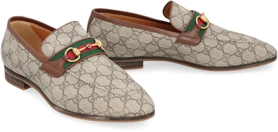 Shop Gucci Fabric Loafers In Beige