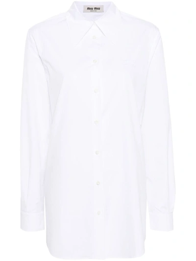 Shop Miu Miu Oversize-collar Cotton Shirt In Bianco