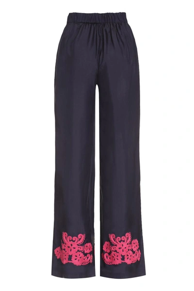Shop P.a.r.o.s.h . Embroidered Silk Trousers In Purple