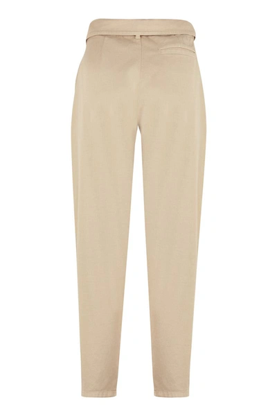 Shop Pinko Ingaggio High-rise Cotton Trousers In Beige