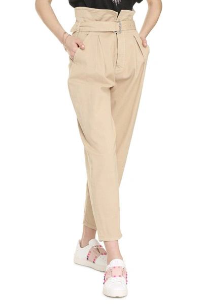 Shop Pinko Ingaggio High-rise Cotton Trousers In Beige