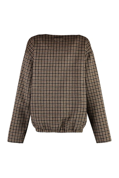 Prada V-neck Checked Pullover In Beige