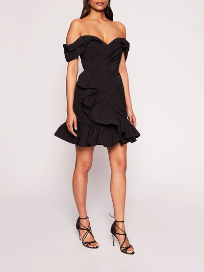 Shop Marchesa Draped Taffeta Mini Dress In Black