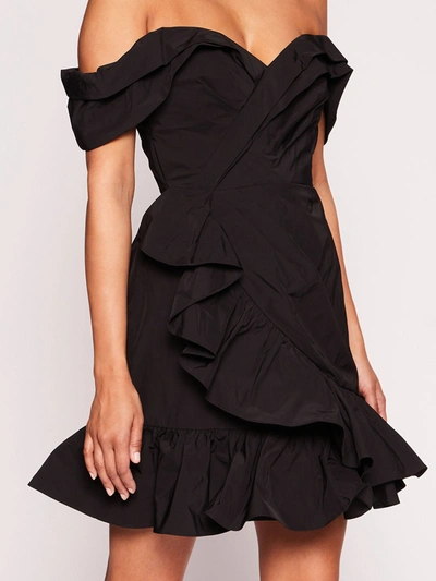 Shop Marchesa Draped Taffeta Mini Dress In Black