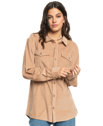 Shop Roxy Juniors' Let It Go Corduroy Shacket In Warm Taupe