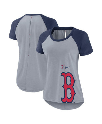 Shop Nike Women's  Heather Gray Boston Red Sox Summer Breeze Raglan Fashion T-shirt