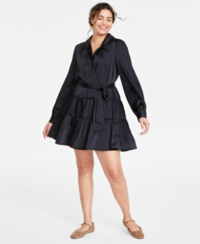 Shop On 34th Women's Satin Wrap Dress, Created For Macy's In Deep Black