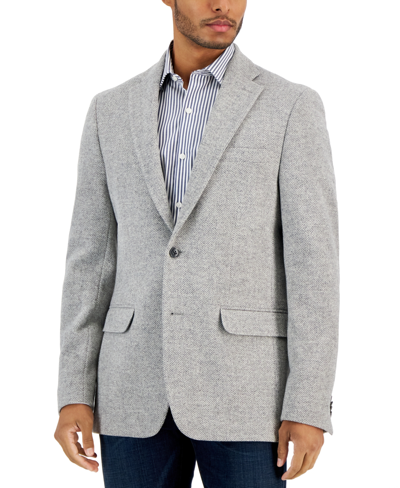 Shop Tommy Hilfiger Men's Modern-fit Herringbone Wool Sport Coat In Grey White