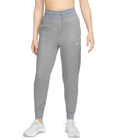 Shop Nike Women's Therma-fit One High-waisted 7/8 Jogger Pants In Carbon Heather,white