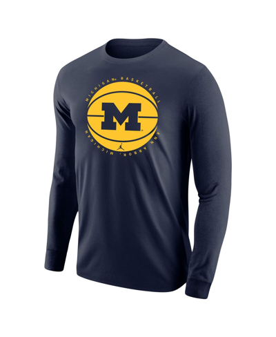 Shop Jordan Men's  Navy Michigan Wolverines Basketball Long Sleeve T-shirt