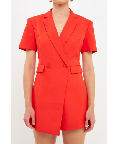 Shop Endless Rose Women's Short Sleeve Blazer Romper In Orange