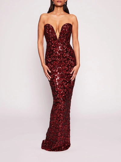 Shop Marchesa Sequin Bouquets Gown In Red