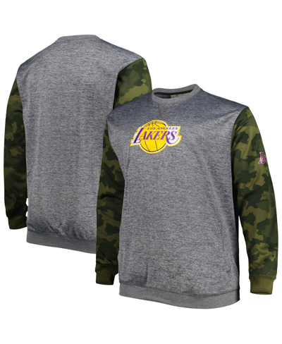 Shop Fanatics Men's  Heather Charcoal Los Angeles Lakers Big And Tall Camo Stitched Sweatshirt