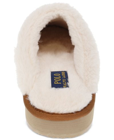 Shop Polo Ralph Lauren Women's Suede Denim Bear Scuff Slippers In Suede Tan