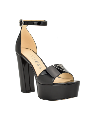Shop Guess Women's Seton Jacquard Two Piece Platform Dress Sandals In Black Patent