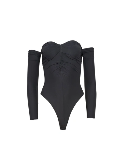 Shop Fleur Du Mal Jersey Ruched Bodysuit In Black