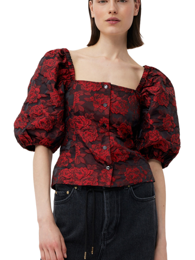 Shop Ganni Botanical Print Fitted Blouse