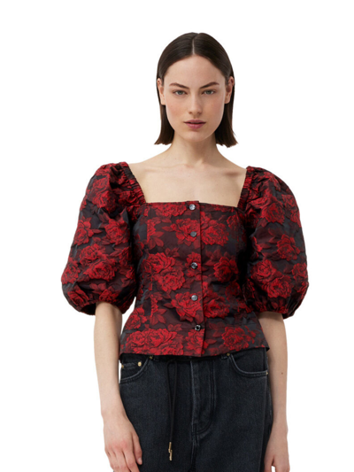 Shop Ganni Botanical Print Fitted Blouse