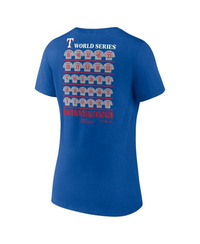 Fanatics Branded Royal Texas Rangers 2023 World Series Champions Jersey Roster V-neck T-shirt In Royal