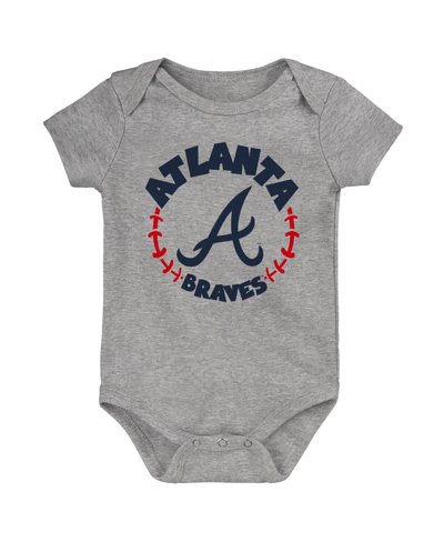 Outerstuff Infant Boys And Girls Red, White, Heather Gray Atlanta Braves Biggest Little Fan 3-pack Bodysuit Set In Red,white,heather Gray