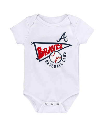 Outerstuff Infant Boys And Girls Red, White, Heather Gray Atlanta Braves Biggest Little Fan 3-pack Bodysuit Set In Red,white,heather Gray