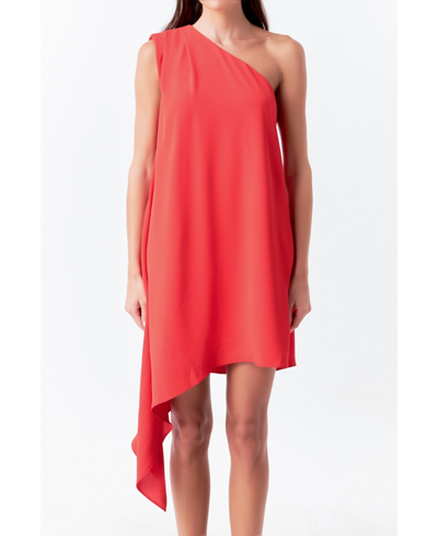 Shop Endless Rose Women's Shoulder Pin Tucked Asymmetrical Mini Dress In Red