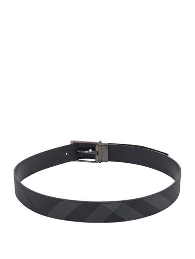 Shop Burberry Coated Canvas And Leather Belt With Check Motif