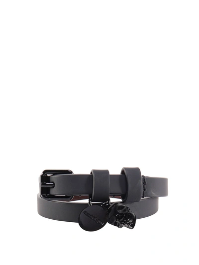 Shop Alexander Mcqueen Double Wrap Leather Bracelet