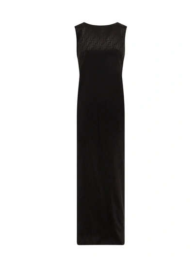 Shop Fendi Silk Dress With All-over Ff Motif