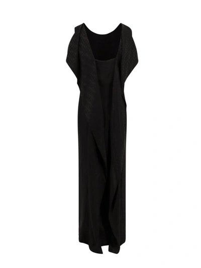 Shop Fendi Silk Dress With All-over Ff Motif