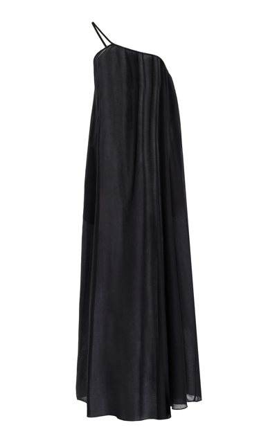 Shop Matteau One-shoulder Cotton-silk Dress In Black