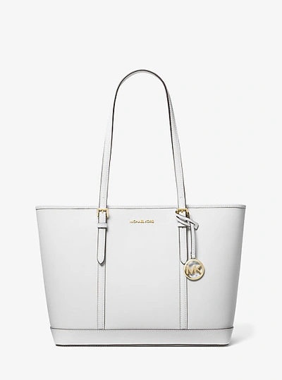 Shop Michael Kors Jet Set Travel Large Saffiano Leather Tote Bag In White