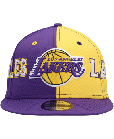 Shop New Era Men's  Purple, Gold Los Angeles Lakers Team Split 9fifty Snapback Hat In Purple,gold