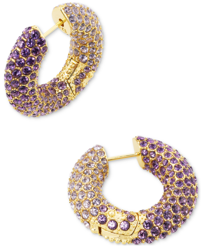 Shop Kendra Scott Gold-tone Mikki Pave Small Hoop Earrings, 0.6" In Purple Mauve Ombre Mix