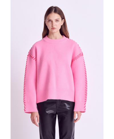 Shop English Factory Women's Whip Stitch Sweater In Pink,fuchsia