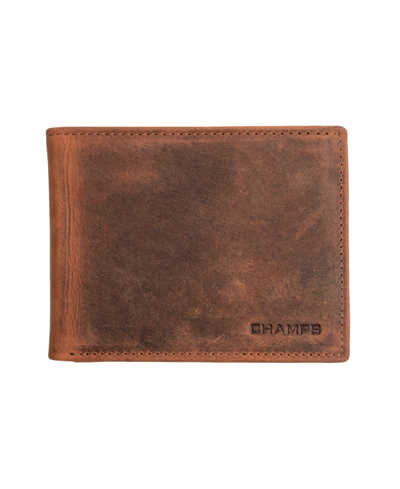 Shop Champs Men's Hunter Leather Rfid Blocking Center-wing Wallet In Gift Box In Brown