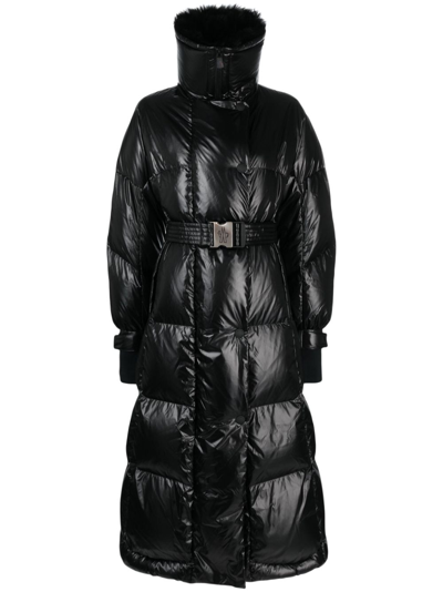 Shop Moncler Black Combovin Belted Puffer Coat