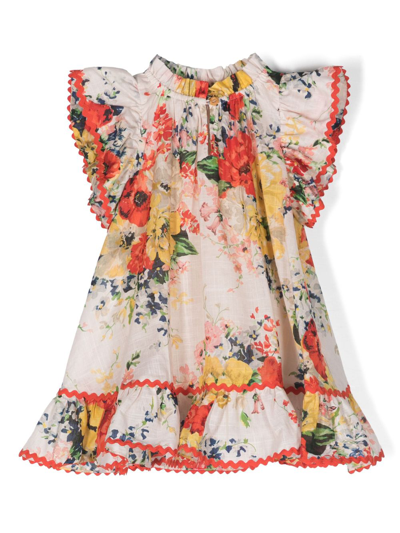 Shop Zimmermann Neutral Alight Floral-print Dress In Neutrals