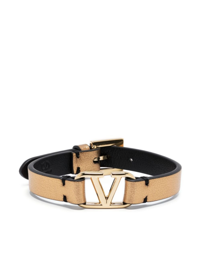 Shop Valentino Gold-tone Vlogo Signature Leather Bracelet