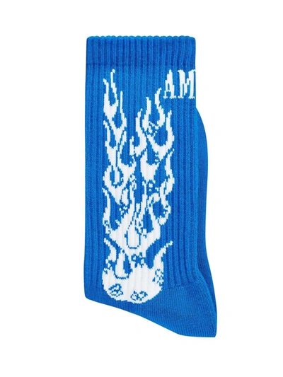Shop Amiri Flames Logo Socks In Blue