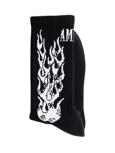 Shop Amiri Flames Logo Socks In Black