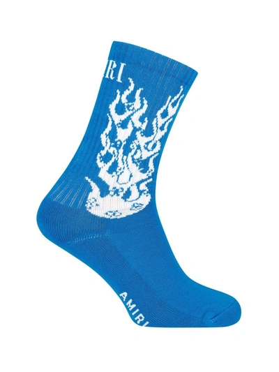 Shop Amiri Flames Logo Socks In Blue