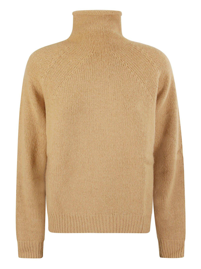 Shop Apc Turtleneck Knitted Jumper Sweater In Camel