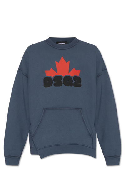 Shop Dsquared2 Sweatshirt With Logo Fleece In Navy Blue